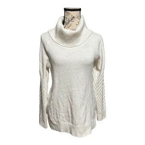 Calvin Klein Off White Textured Cowl Neck Mixed Knit Sweater Small